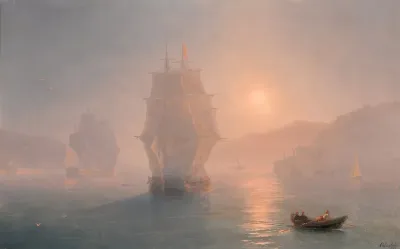 Ships on a misty morning