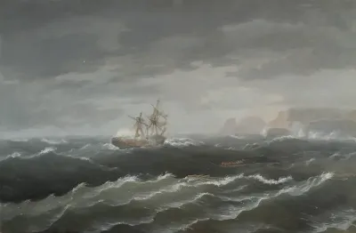 Shipwreck near a Rocky Coast