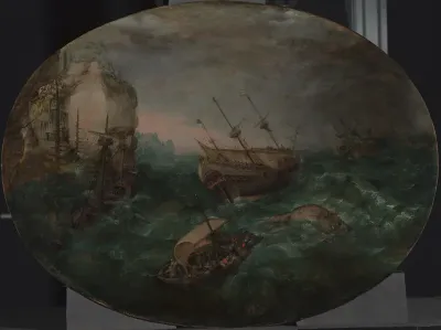 Shipwreck off a Rocky Coast