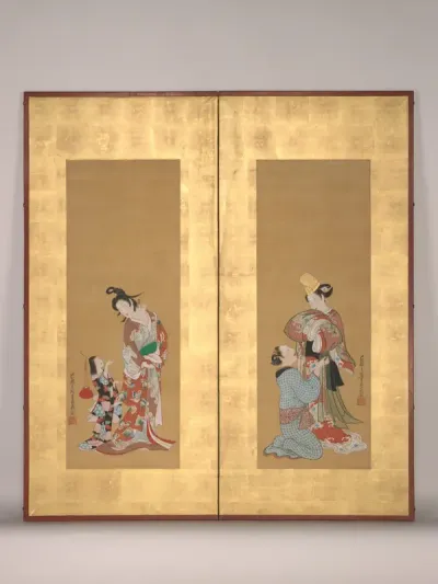 Shirabyōshi Dancer and Female Servant; Courtesan and Girl Attendant