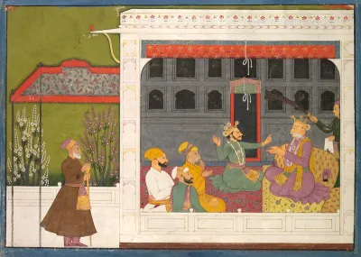 Shispul Arguing with Rukmini's Father, Bhishmaka, page from a Rukmini Mangal series