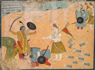 Shiva intercedes for King Bana, from an Usha-Aniruddha