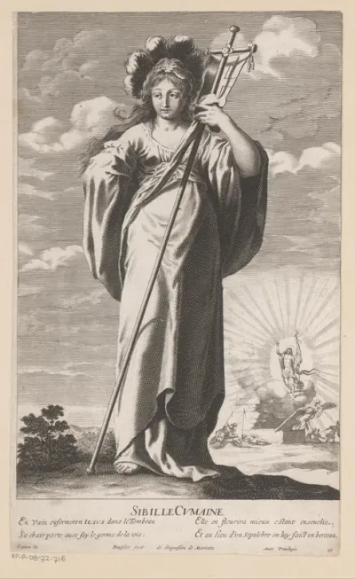 Sibille van Cumae, met op de achtergrond de opstanding van Christus