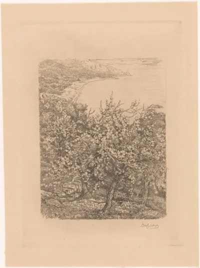 Siciliaans kustlandschap met bloeiende amandelboom