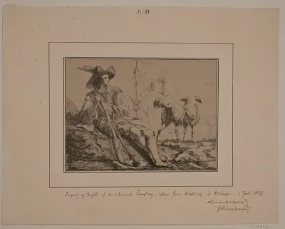 Siddende jæger og en hund