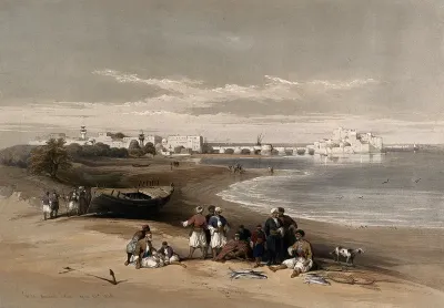 Sidon, with fishermen and other figures in the foreground