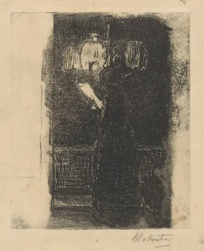 Sientje Mesdag-van Houten lezend onder een lamp
