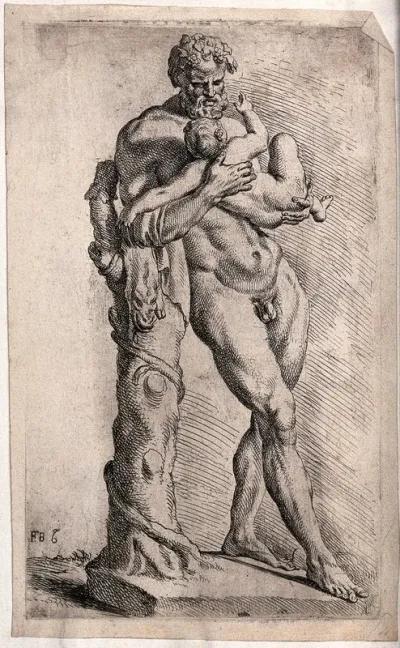 Silenus holding the infant Bacchus: view from the front left