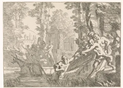 Silenus wordt uit het water getrokken