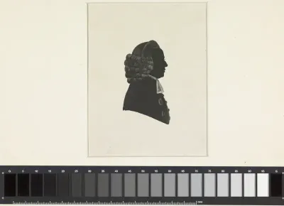 Silhouet van Ds.Ten Dall met pruik, naar rechts kijkend