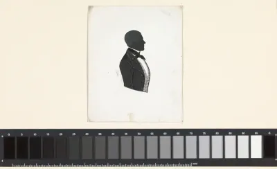 Silhouet van een man, naar rechts kijkend