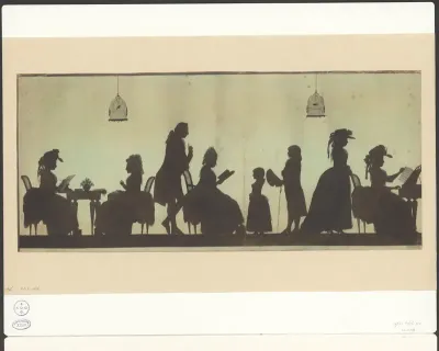 Silhouet van musicerende, lezende en handwerkende vrouwen