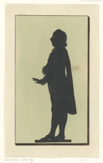 Silhouetportret van een onbekende staande man met opgeheven hand