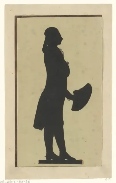 Silhouetportret van een onbekende staande man met steek in zijn hand
