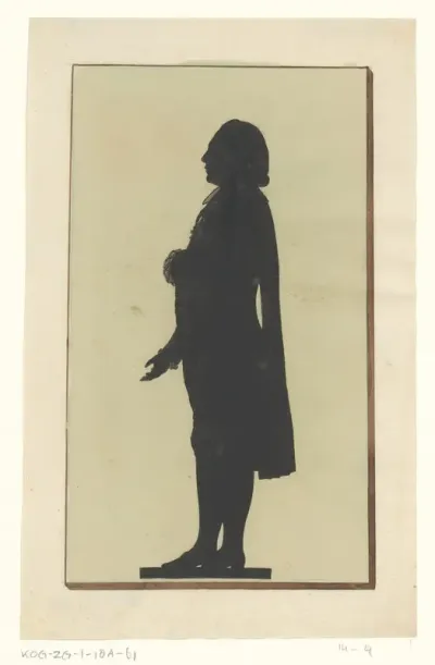 Silhouetportret van een onbekende staande man met uitgestoken hand