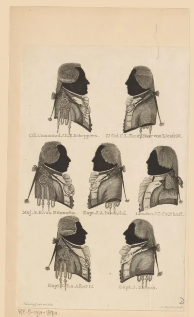 Silhouetportretten van zeven militairen betrokken bij de verdediging van Willemstad in 1793