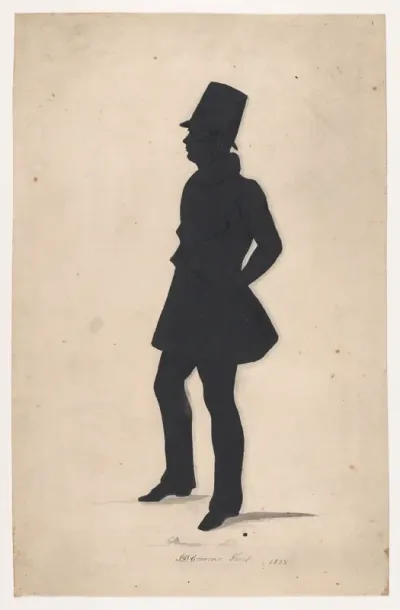 Silhouette of C. J. Croome, full length to left