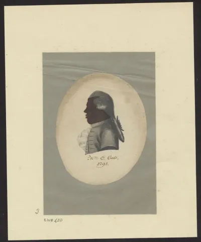 Silhouette portrait of E. Cats, facing left