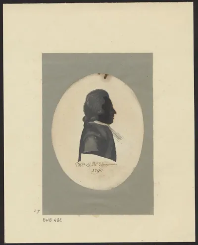 Silhouette portrait of Mr E.H. Bergsma, facing right