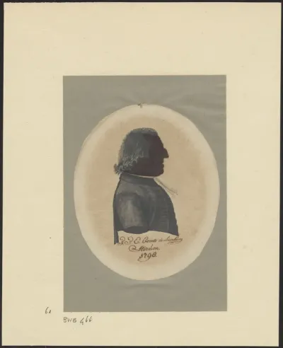 Silhouette portrait of Th. T. E. Comte de Limburg Stirum, facing right