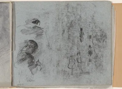 Silhouetten en 2 figuren op de rug gezien
