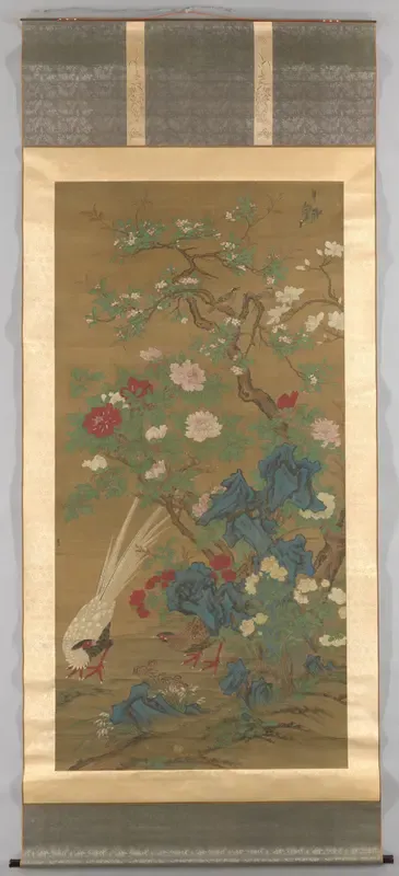 Silver Pheasants under Spring Blossoms