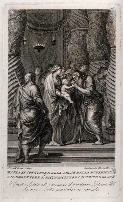 Simeon bows to the infant Jesus Christ