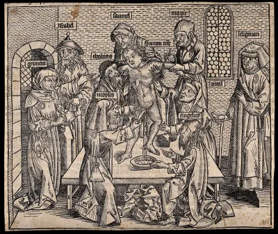 Simon of Trent depicted as being killed and tortured by Jews
