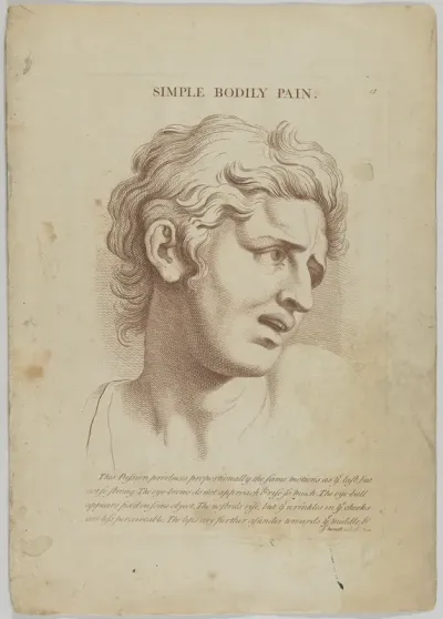 Simple Bodily Pain, plate 12 from "Heads Representing the Various Passions of the Soul; as they are Expressed in the Human Countenance: Drawn by that Great Master Monsieur Le Brun"