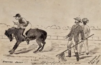 Singapore: a stubborn horse at the start of Singapore racecourse