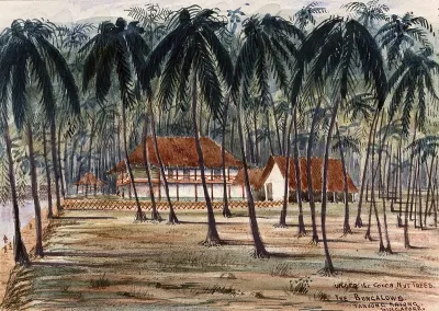 Singapore: bungalows under coconut palms at Tanjong Katong