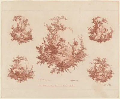 Singerie with Four Vignettes of Dogs Hunting