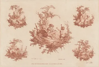 Singerie with Four Vignettes of Dogs Hunting
