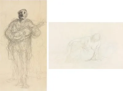 Singing Guitarist (recto); Reclining Woman Leaning on Her Arm (verso)