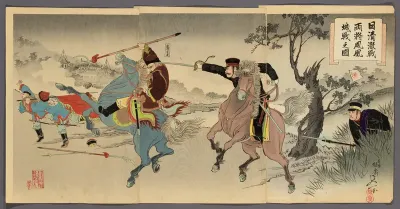 Sino-Japanese War: Two Generals at the Battle of Fenghuangcheng (Nisshin gekisen ryosho Hoojo sen no zu)