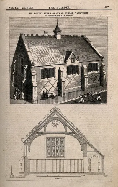 Sir Robert Peel's Grammar School, Tamworth, Staffordshire: with architectural details