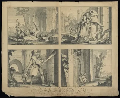 Sir Robert Walpole as Jack in 'Jack and the beanstalk'; representing his domination by the giants Spain and potentially France in the 'War of Jenkin's Ear'