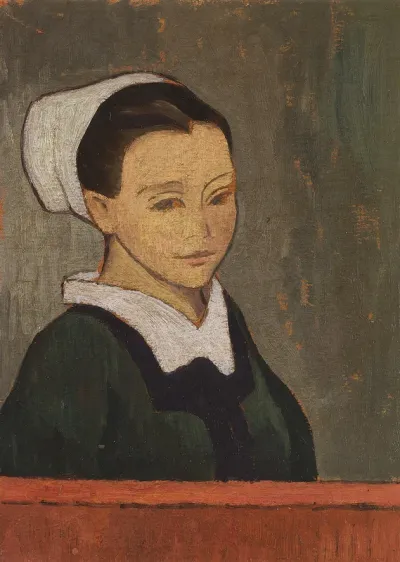 "Sister". A young woman from Britanny at a red table.