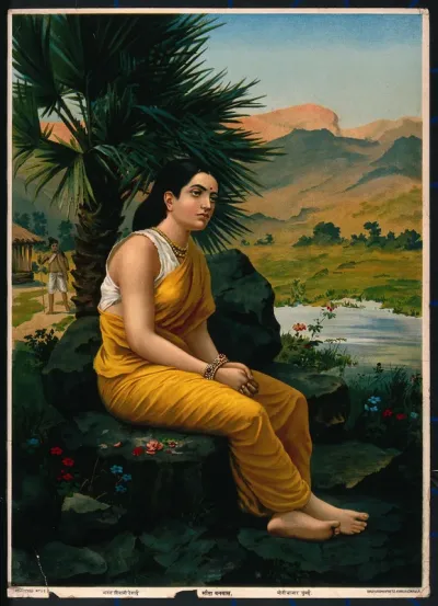 Sita in exile. Chromolithograph by R. Varma