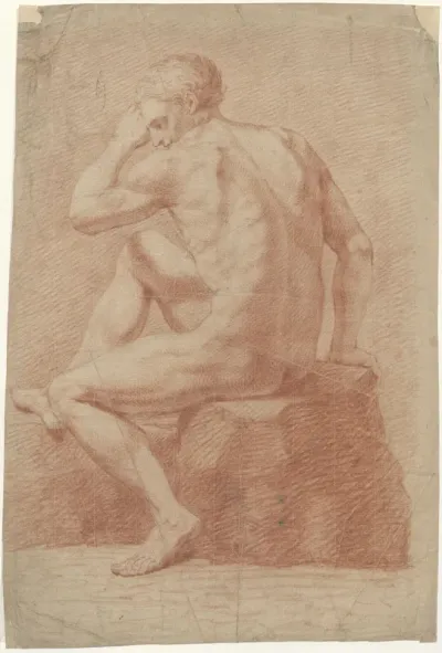 Sitting male nude, turned to the left