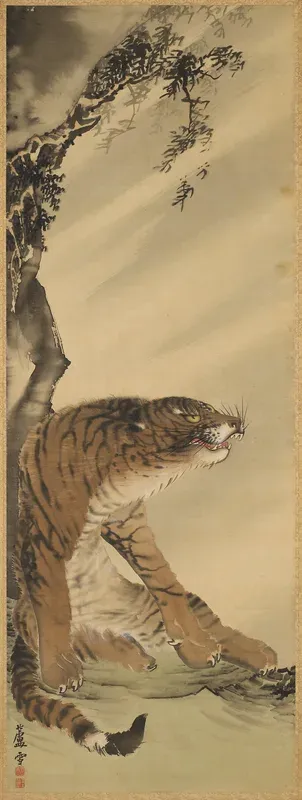 Sitting Tiger Roaring with the Wind