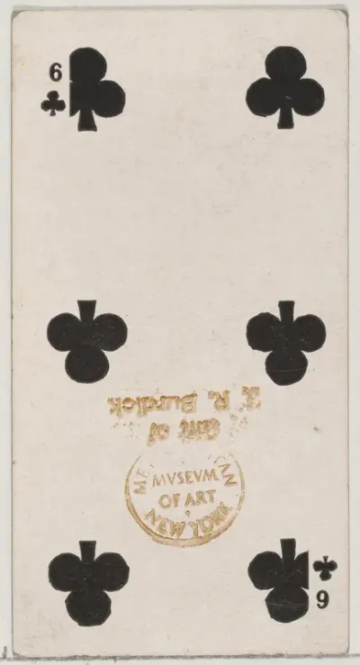 Six Clubs (black), from the Playing Cards series (N84) for Duke brand cigarettes