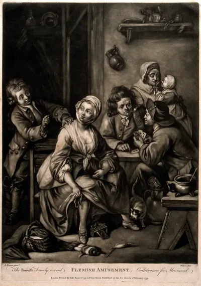 Six figures passing the time with various entertainments