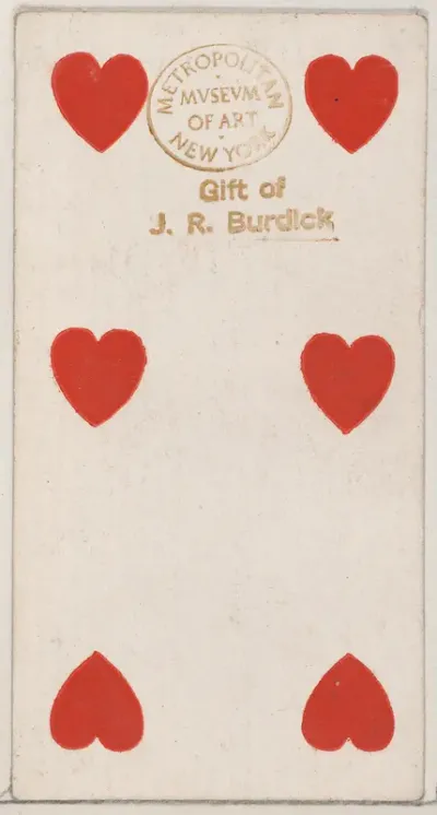 Six Hearts, from the Playing Cards series (N84) to promote Turkish Cross-Cut Cigarettes for W. Duke, Sons and Co.