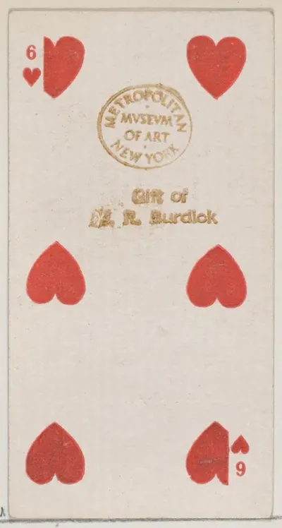 Six Hearts (red), from the Playing Cards series (N84) for Duke brand cigarettes