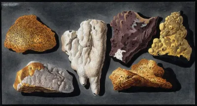 Six pieces of lava from inside the crater of Mount Vesuvius