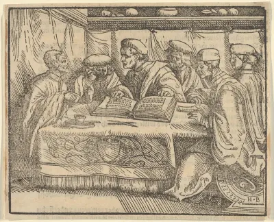 Six Scholars Sitting Around a Table