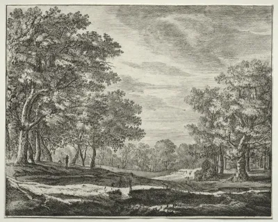 Six views in the Wood of the Hague: Plate 5, A Man with a Staff in His Hand