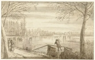 Skaters on the River Vecht, near Maarssen, with the Estates of Daelwijck and Vechthoven in the Distance
