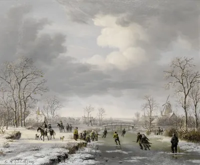 Skating on the outskirts of a village in winter
